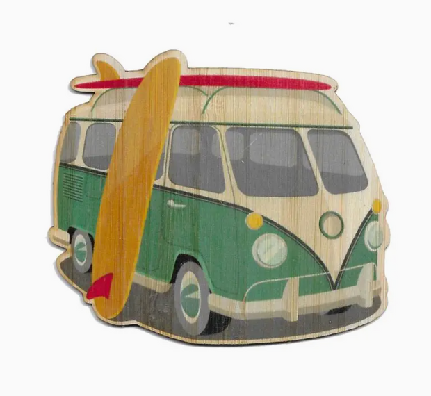 Teal Vw Van w/ Surfboard Bamboo Sticker