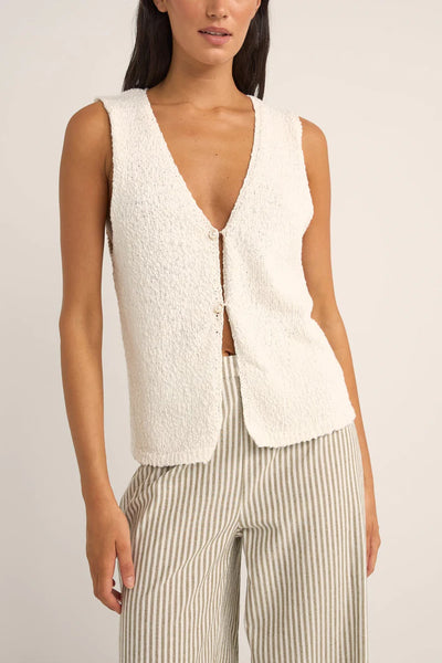 Adele Longline Knit Vest - White