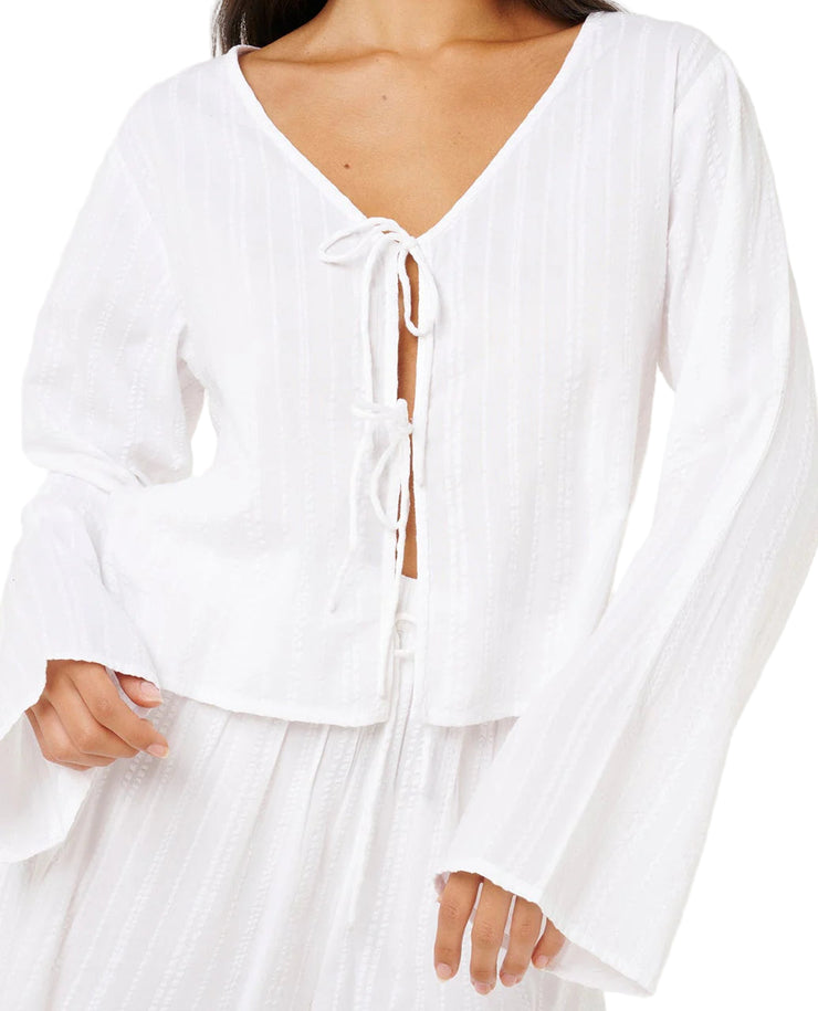 Haze Tie Front Long Sleeve Top - White