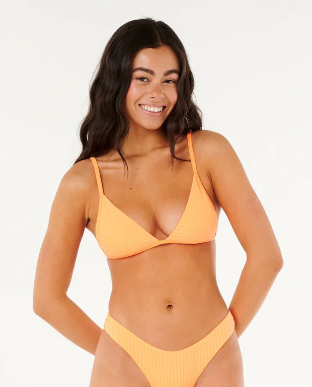 Premium Surf Fixed Triangle Bikini Top - Electric Peach