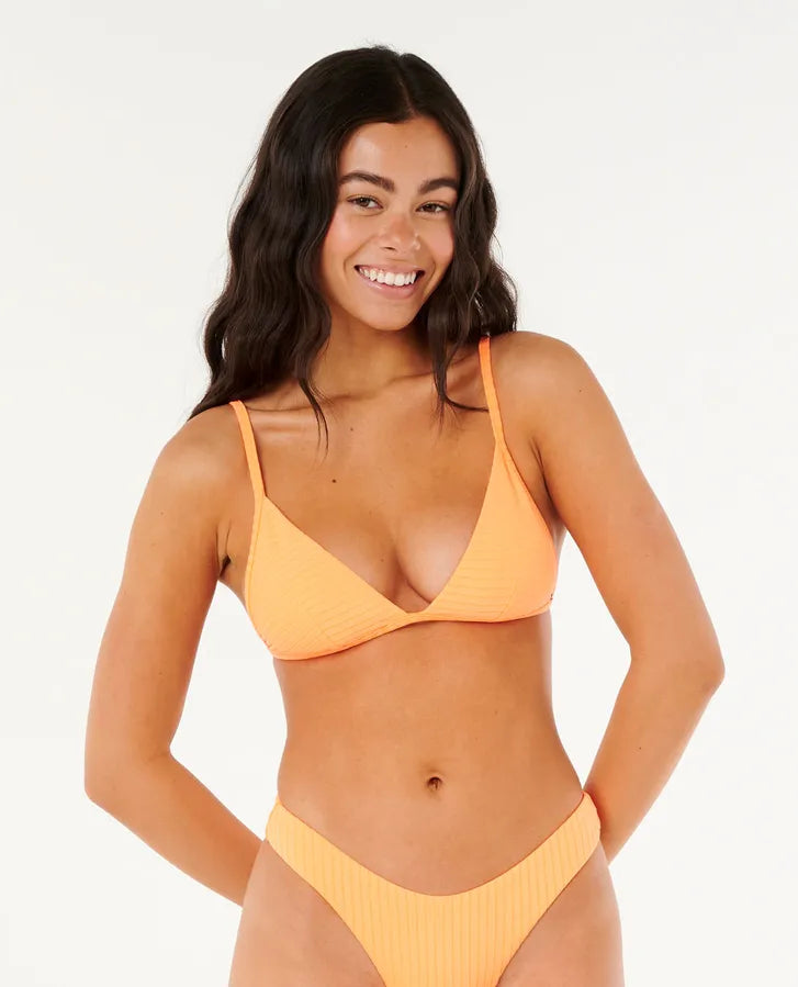 Premium Surf Fixed Triangle Bikini Top - Electric Peach