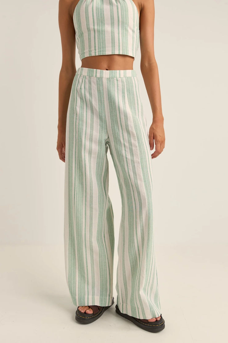 Dinero Stripe Wide Leg Pant - Green