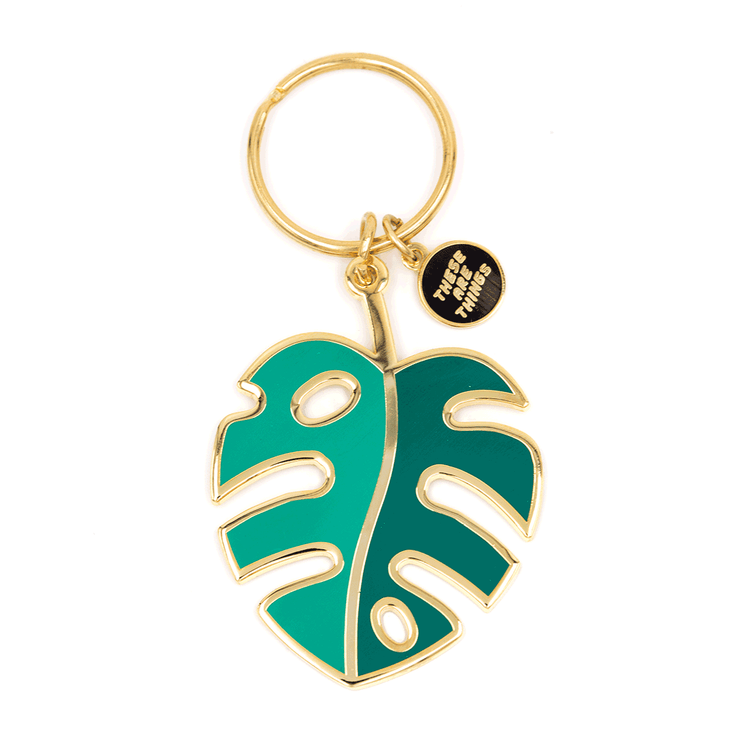 Monstera Leaf Enamel Keychain: 2.25" tall x 1.75"
