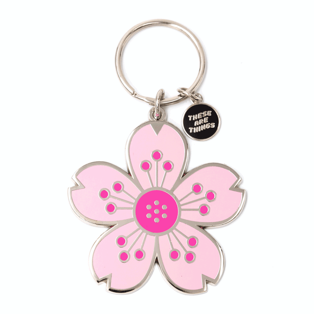 Cherry Blossom Enamel Keychain: 2" tall x 2"