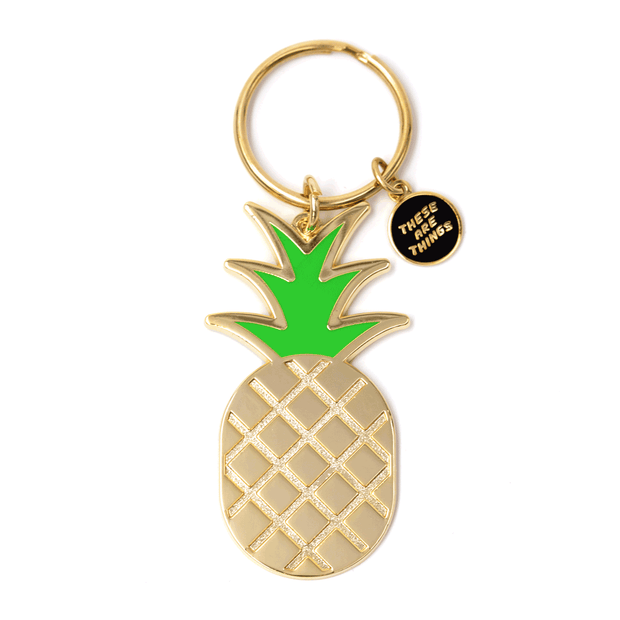 Pineapple Enamel Keychain: 2.5" tall x 1.25"