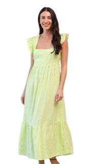 Tippie Tie Back Linen Dress- Lime