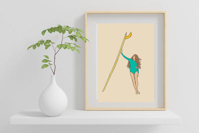 Surfer Girl Beach Pose Print (Beige) 8x10