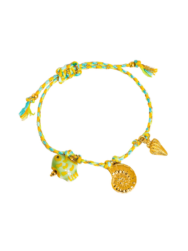Menton18K Gold Non-Tarnish Summer Rope Charm Bracelet: Green