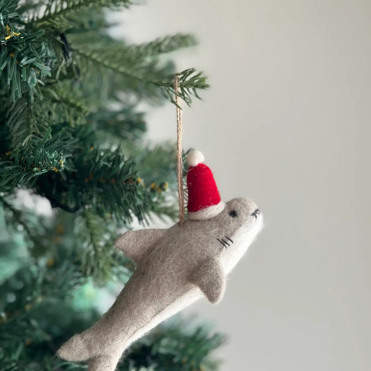 Felt Ornament - Shark with Christmas Hat