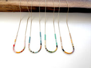 Thin Beaded Necklace - Color Mix Collection: Tan / Gold Filled