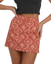 Wave Washed Printed Skirt - Dark Coral