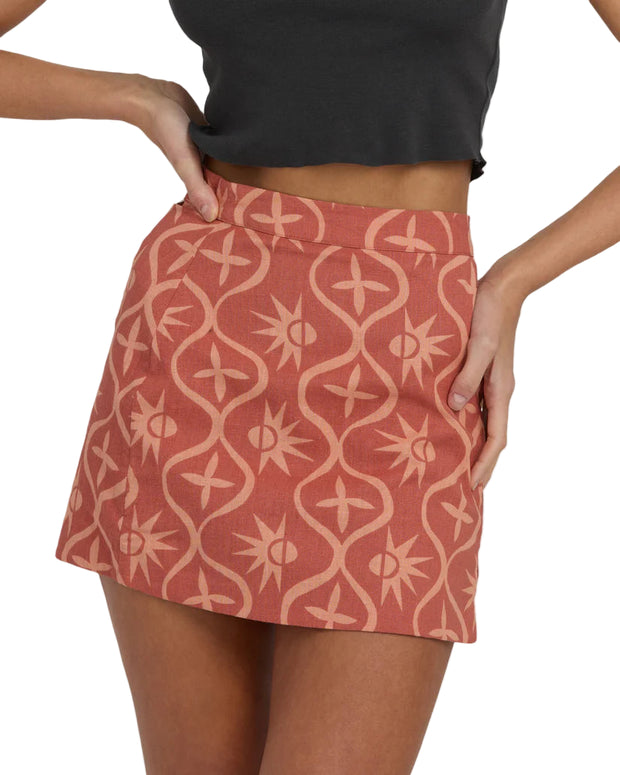 Wave Washed Printed Skirt - Dark Coral