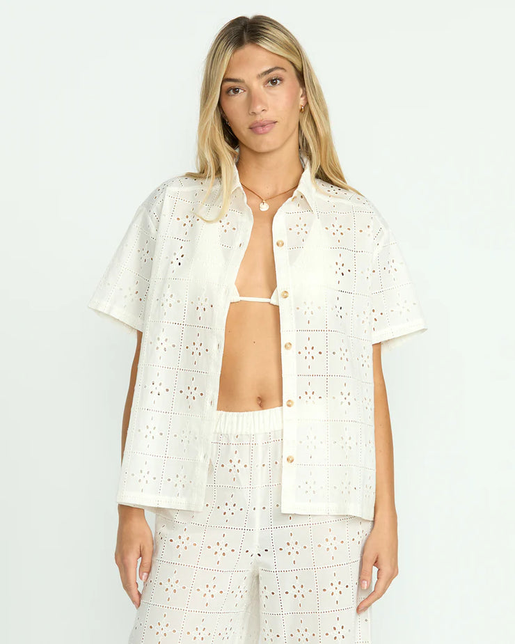 Eyelet Crush Beach Coverup Top - Salt Crystal