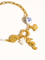 Cecily 18K Gold Non-Tarnish Seahorse Seashell Charm Bracelet: Yellow Gold