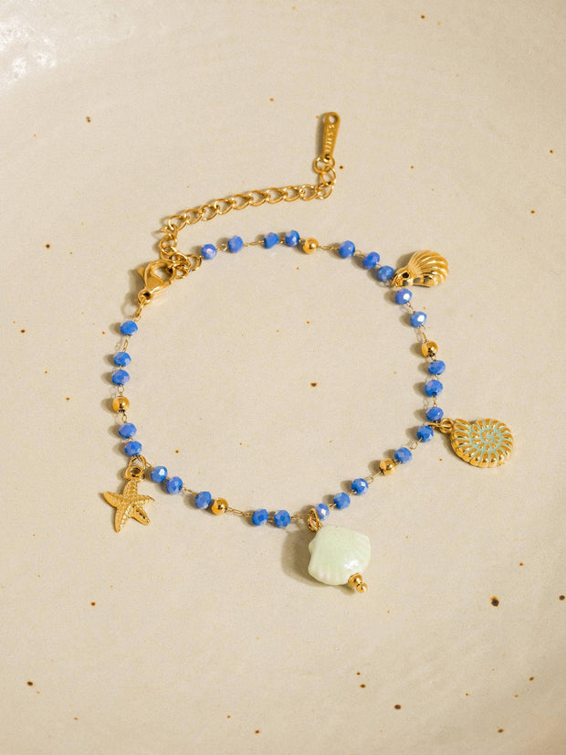 Elowen 18K Gold Non-Tarnish Shells and Star Beaded Bracelet: Blue