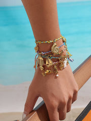 Menton18K Gold Non-Tarnish Summer Rope Charm Bracelet: Green