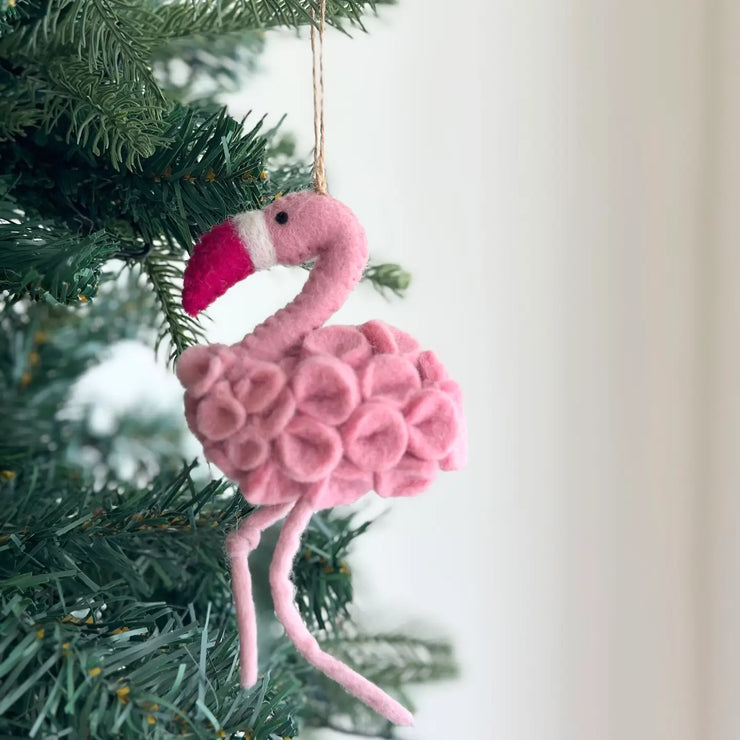 Felt Flower Flamingo Ornament (with Santa Hat)