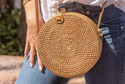 Round Ata Rattan Bag (Brown) - Bali Bag Straw Boho Beach Bag