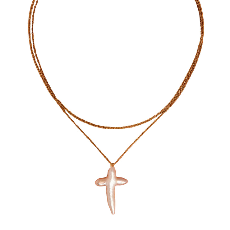 Aurise 18K Gold Non-Tarnish Freshwater Pearl Cross Necklace