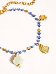 Elowen 18K Gold Non-Tarnish Shells and Star Beaded Bracelet: Blue