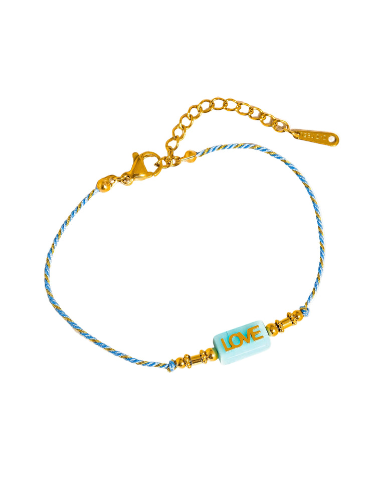 Sunkiss 18K Gold Non-Tarnish Love Braided Bracelet: Blue