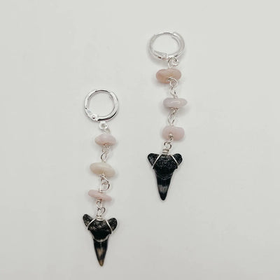 Dainty Shark Tooth Hoop Earrings with Gemstone Chip - Sterling Silver