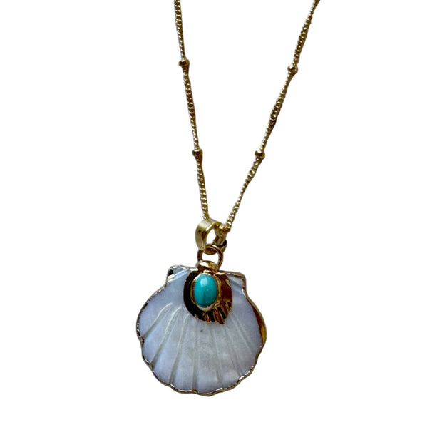 Wren Mother of Pearl and Turquoise Shell Pendant Necklace