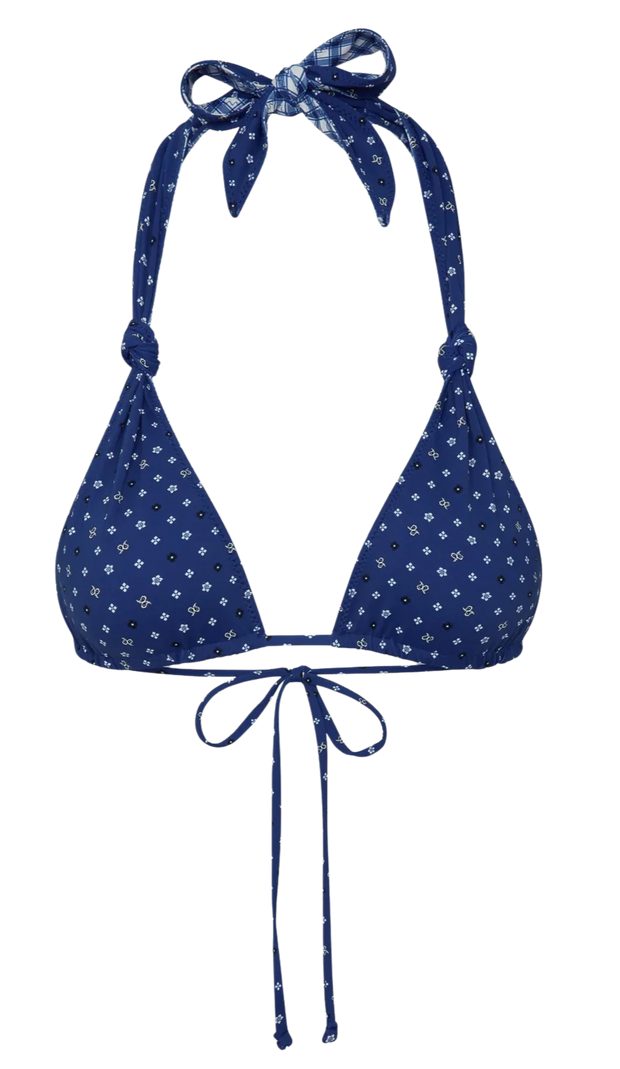 Kealy Triangle Halter Bikini Top - Starry Gingham