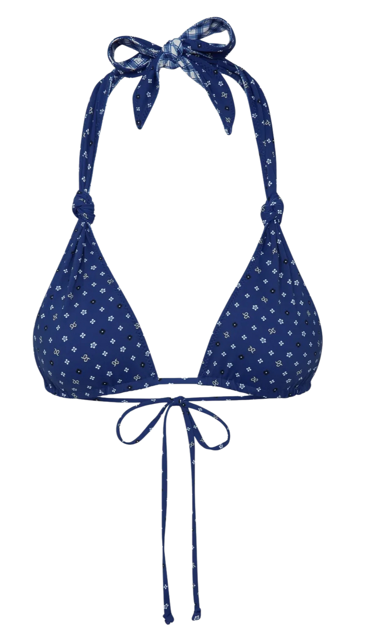 Kealy Triangle Halter Bikini Top - Starry Gingham