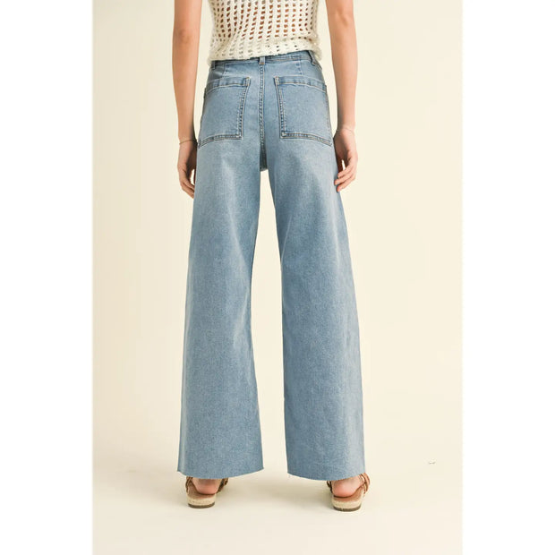 Straight Wide Leg Denim Pants - Denim