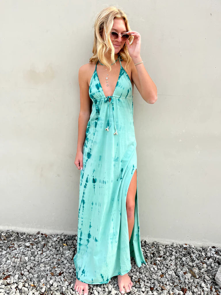 ross dress for less north miami beach fl Turquoise Maxi Dress with V-Neck, Polo Lapel Collar, Short Sleeves & Airy Openwork Fabric – Beach Dress by EASY CLOTHES – One Size (Fits US 2-10) main image 0