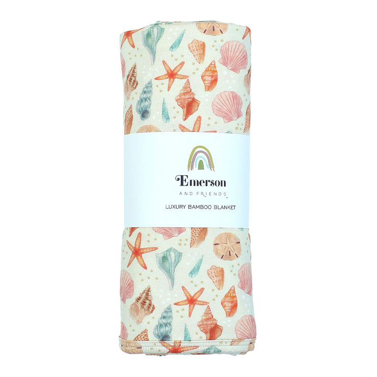 Sandy Seashells Luxury Bamboo Baby Swaddling Blanket