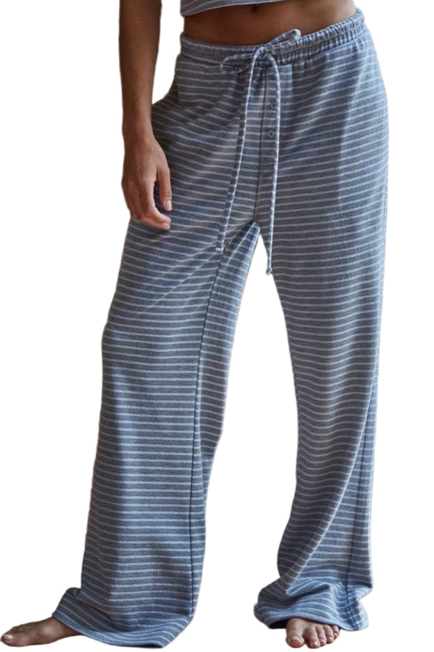 Knit Polyester Cotton Striped Flare Pants - Grey Blue