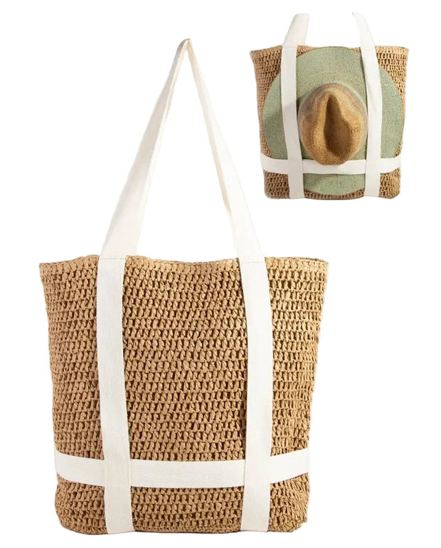 Straw Braided Hat Carrier Tote Bag