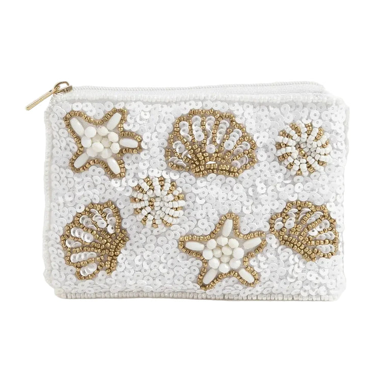 Starfish Clams and Sea Life Seed Beaded Coin Purse