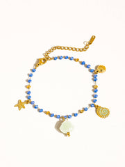 Elowen 18K Gold Non-Tarnish Shells and Star Beaded Bracelet: Blue