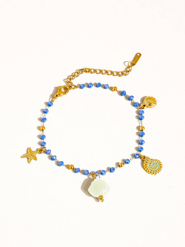 Elowen 18K Gold Non-Tarnish Shells and Star Beaded Bracelet: Blue