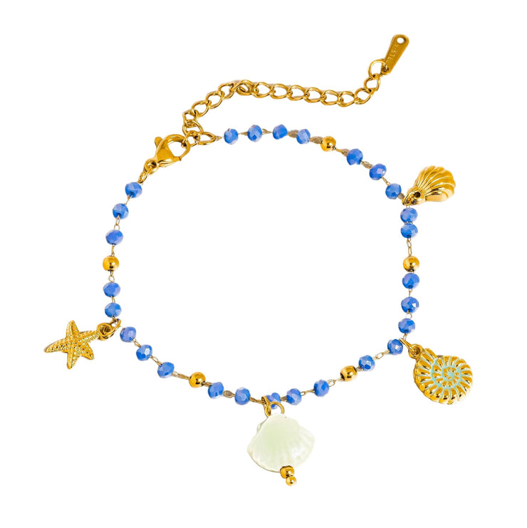 Elowen 18K Gold Non-Tarnish Shells and Star Beaded Bracelet: Blue