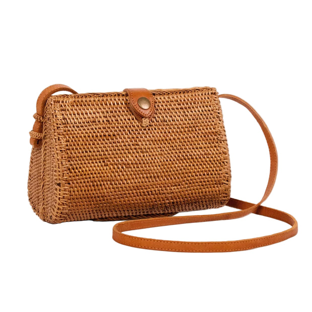 Rattan Bag Purse Wallet Clutch Crossbody (Brown Water Drop)