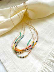 Thin Beaded Necklace - Color Mix Collection: Sea green / Gold Filled