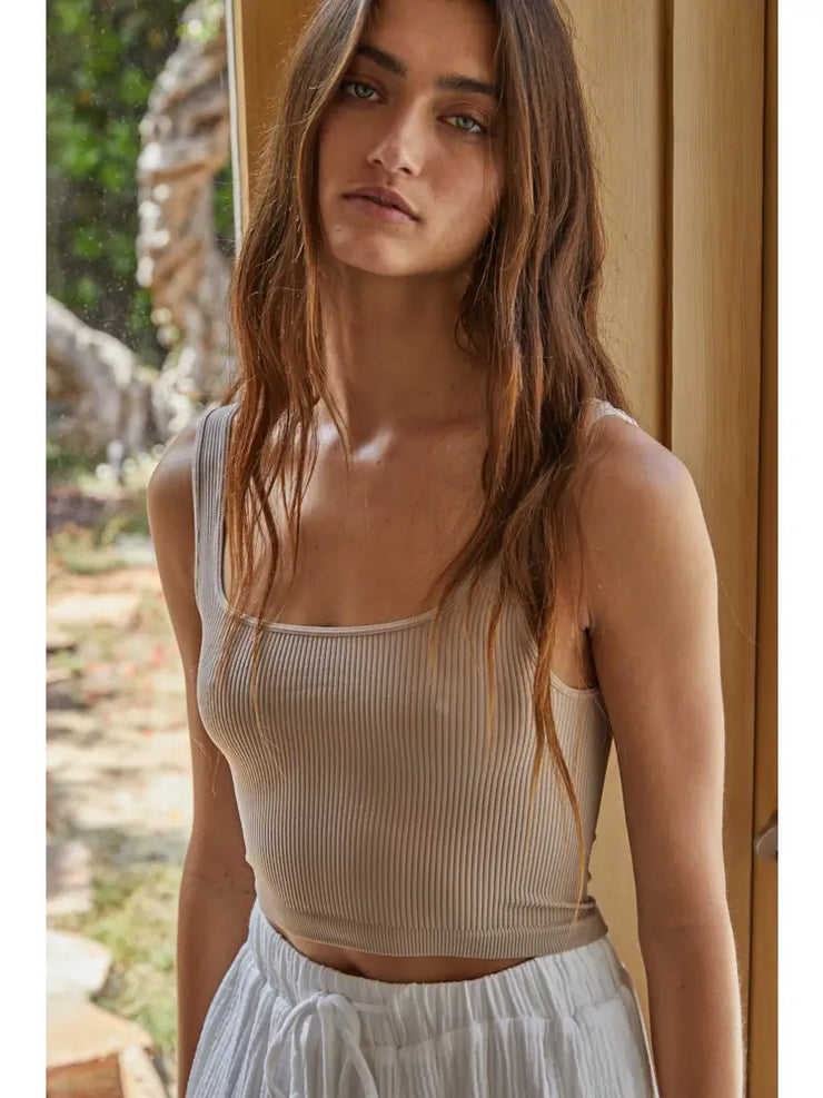 Seamless Sleeveless Square Neck Top - Desert Sand