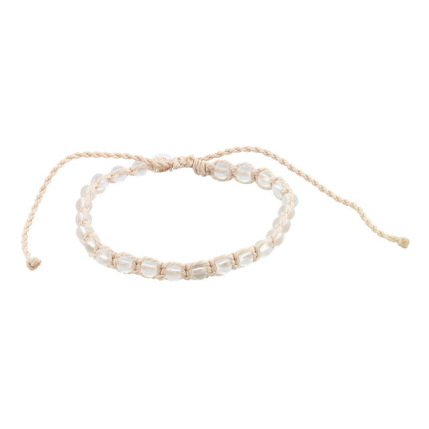 Frosted Glass Bead Bracelet - Beige Cord