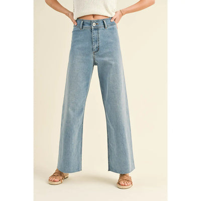 Straight Wide Leg Denim Pants - Denim