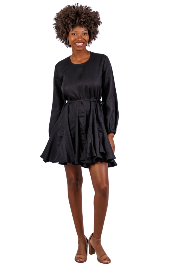 Nanette Dress in Black Linen