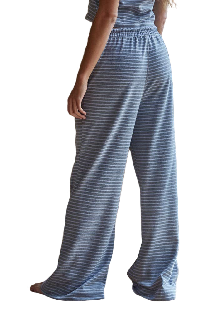 Knit Polyester Cotton Striped Flare Pants - Grey Blue