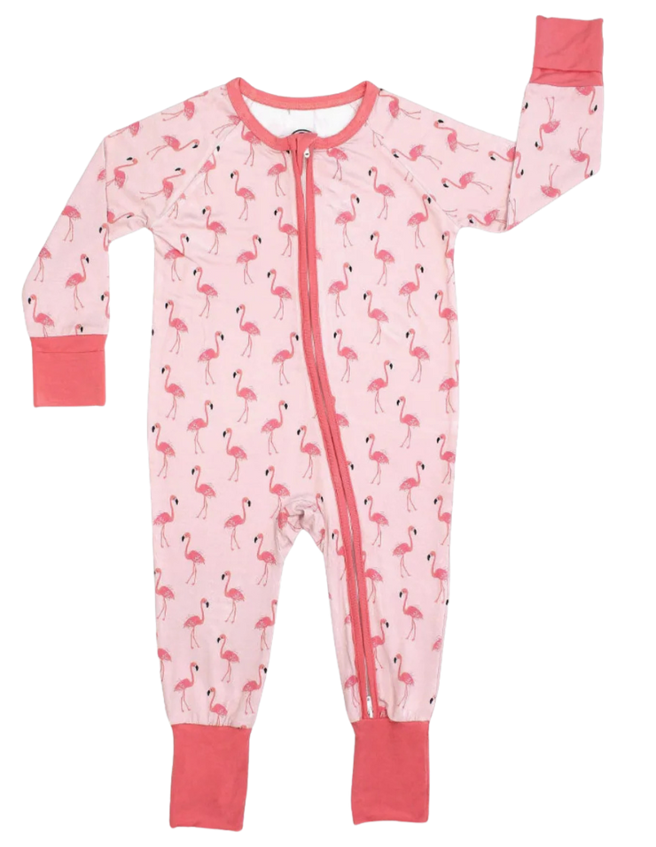 Fancy Flamingos Pink Bamboo Baby Pajamas Convertible Sleeper