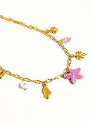 Anya 18K Gold Non-Tarnish Starts and Palm Charm Necklace: Purple