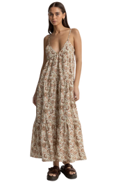 Raya Paisley Tiered Midi Dress- Natural