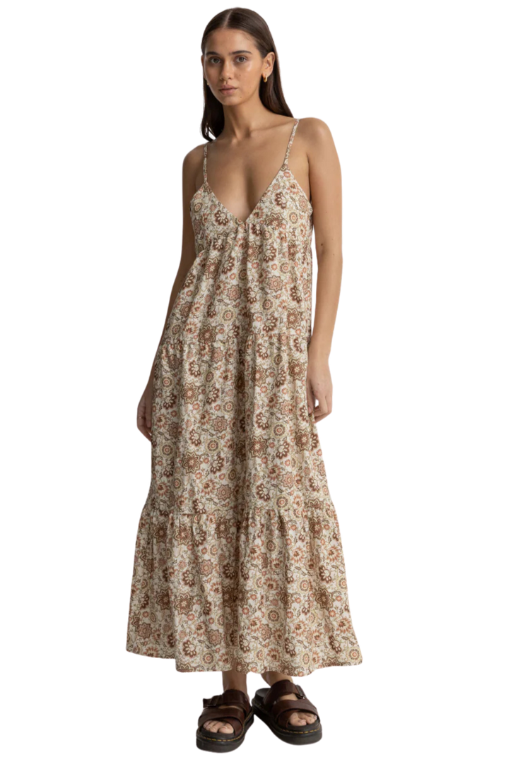 Raya Paisley Tiered Midi Dress- Natural
