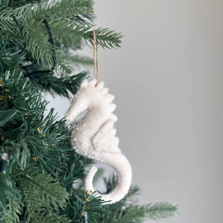 Felt Sea Creature Ornament - White Seahorse